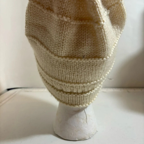Vintage hand-knit cream coloured baggy dread hippie boho winter toque beanie hat - Picture 4 of 9